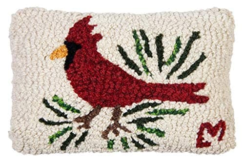 Artist-Designed Red Cardinal Hand-Hooked Wool Decorative Petite Throw Pillow (8” x 12”)