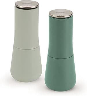 Milltop Non-Spill Salt and Pepper Mill Set Refillable with Ceramic Grinding, Sage Green, 8