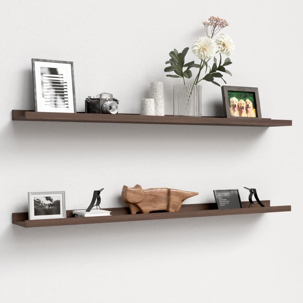 47.2 Inches Long Floating Shelves Wall Mounted, 2 Set Farmhouse Wall Shelf for Bedroom, Nursery Book Shelf with Lip, Picture Ledge Shelf for Decor Living Room Bathroom Kitchen - Walnut