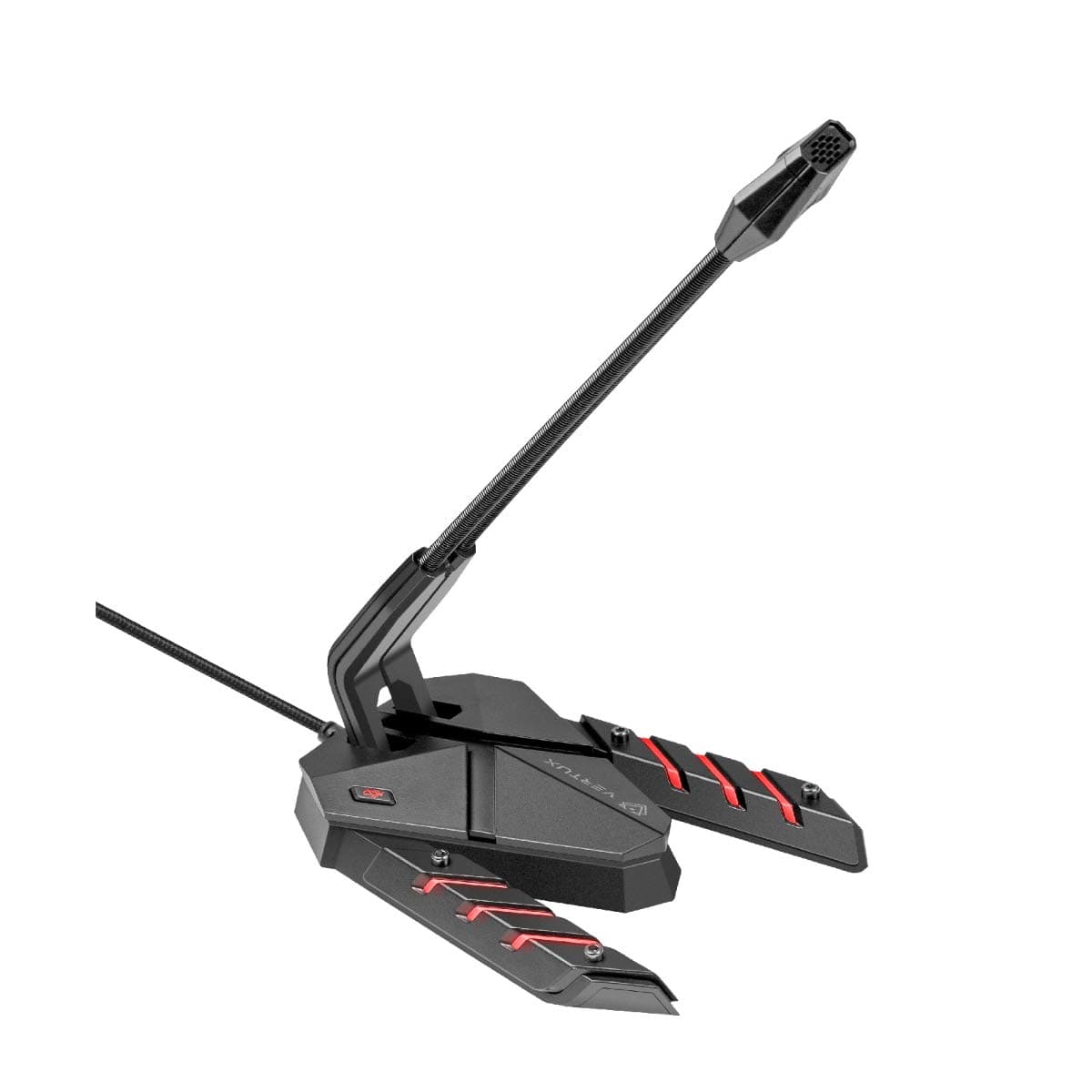 Vertux USB Computer Microphone, Premium Lightweight Desktop Condenser Flexible Gooseneck Mic with Built-In RGB LED Backlit, Mute Button, AUX Jack and Strong Metallic Stand for Gamers, Streamer-3 Black