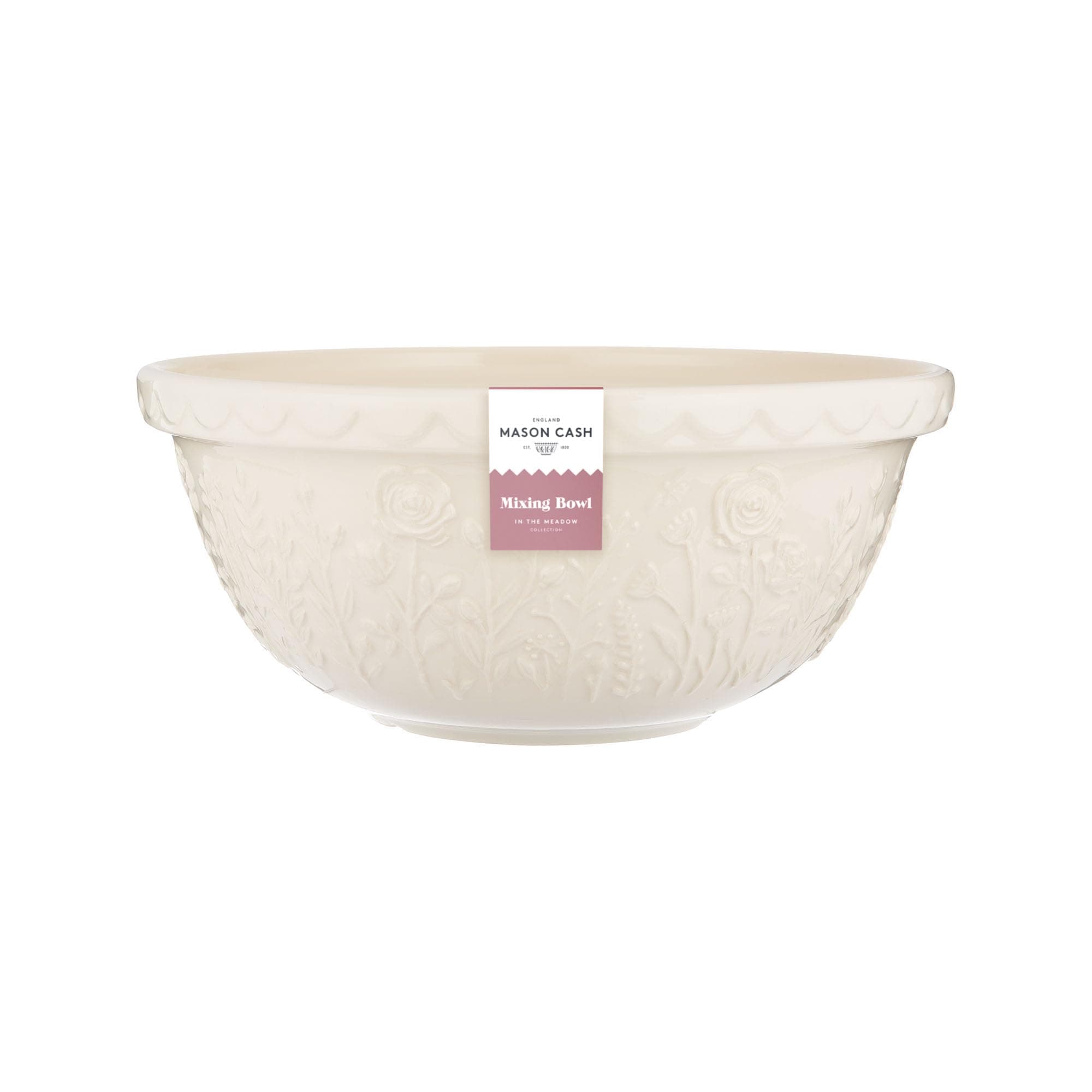 Mason Cash in The Meadow Size 12 Mixing Bowl 29cm | 4 Litre Floral Embossed Earthenware Bowl for Dough, Pastry & Cake Mixes | Dishwasher Safe