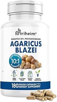 Agaricus Blazei Organic Mushroom Extract for Immune & Energy Support - 30% Polysaccharides & 180 Veggie Capsules - Non-GMO, Gluten-Free, Vegan-Friendly Supplement
