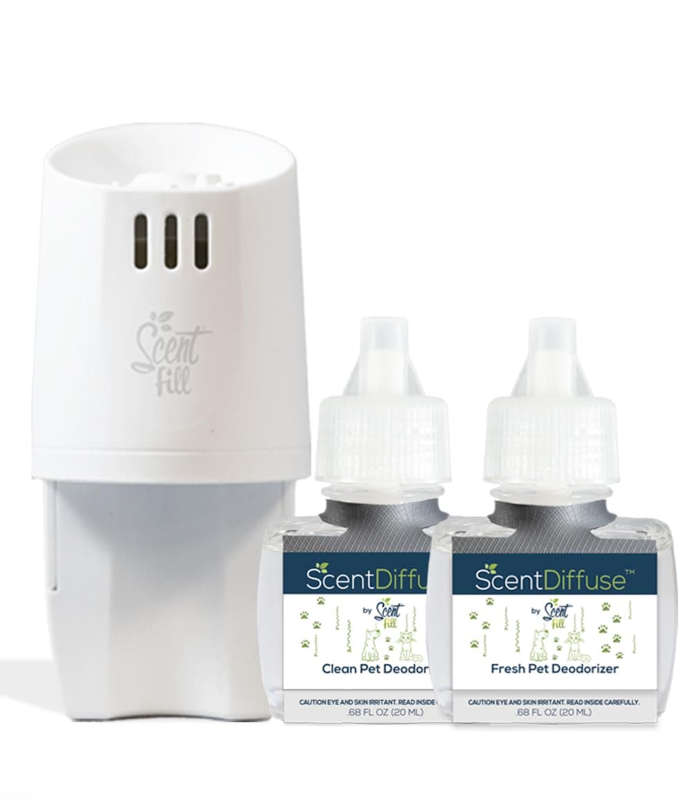 ScentDiffuse Pet Odor Deodorizing Air Freshener Starter Kit, 2 Refills + Diffuser