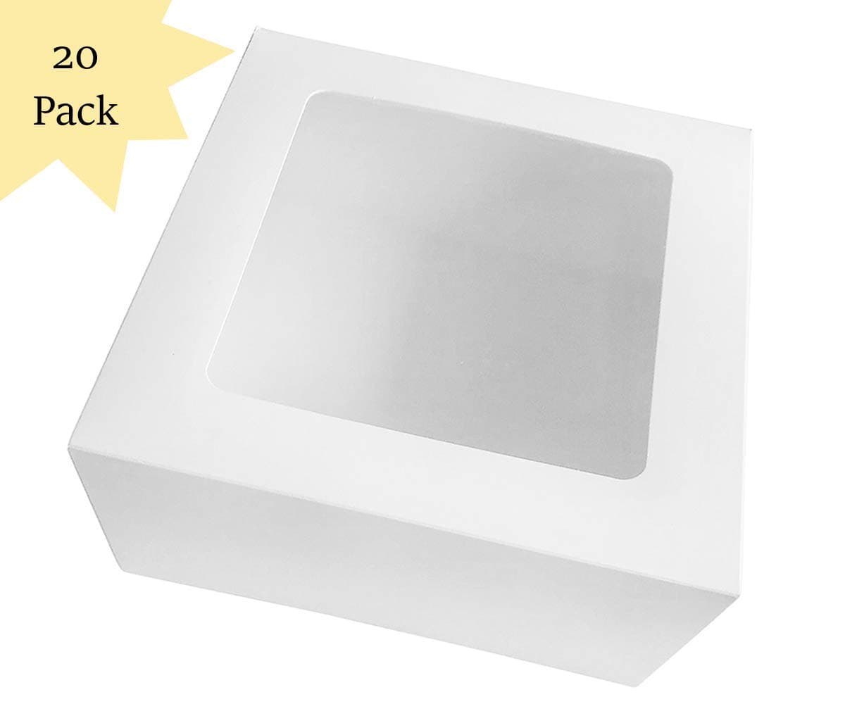 20 Count Sturdy Bakery Cake Boxes 10x10x5 Inch with Window in Bulk