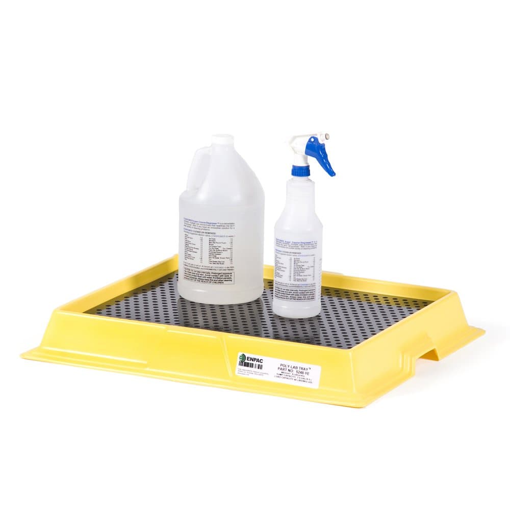 ENPAC 2.5 Gallon Poly Lab Tray, Yellow, Low Profile, Removable Grate, Small Footprint, Durable, Polyethylene, Will Not Rust or Corrode