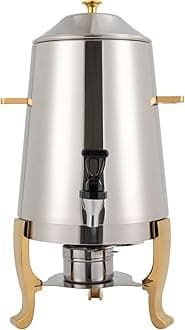 Insulated beverage Dispenser, 3.43 Gal Hot Beverage Dispenser, Stainless Steel Coffee Chafer Hot Drinks Dispenser with Faucet&Fuel Tray for Hot Tea, Coffee, Cold Milk, Gold, Alcohol-heating
