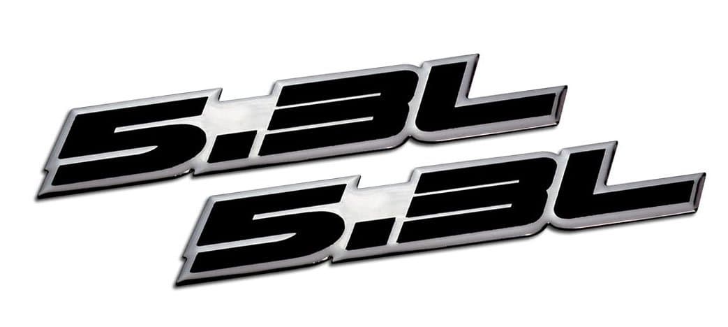 2 x (pair/set) 5.3L Liter Embossed BLACK on Highly Polished Silver Real Aluminum Auto Emblem Badge Nameplate for Cadillac Escalade Chevrolet Chevy Avalanche Express Silverado 1500 Suburban Tahoe Trailblazer Impala Express 1500 SSR Monte Carlo El Camino Bel Air Corvette Chevelle EXT SSR GM GMC Savana Sierra 1500 Yukon XL Envoy Denali Canyon Isuzu Ascender Buick Rainier Pontiac Grand Prix Vortec Performance