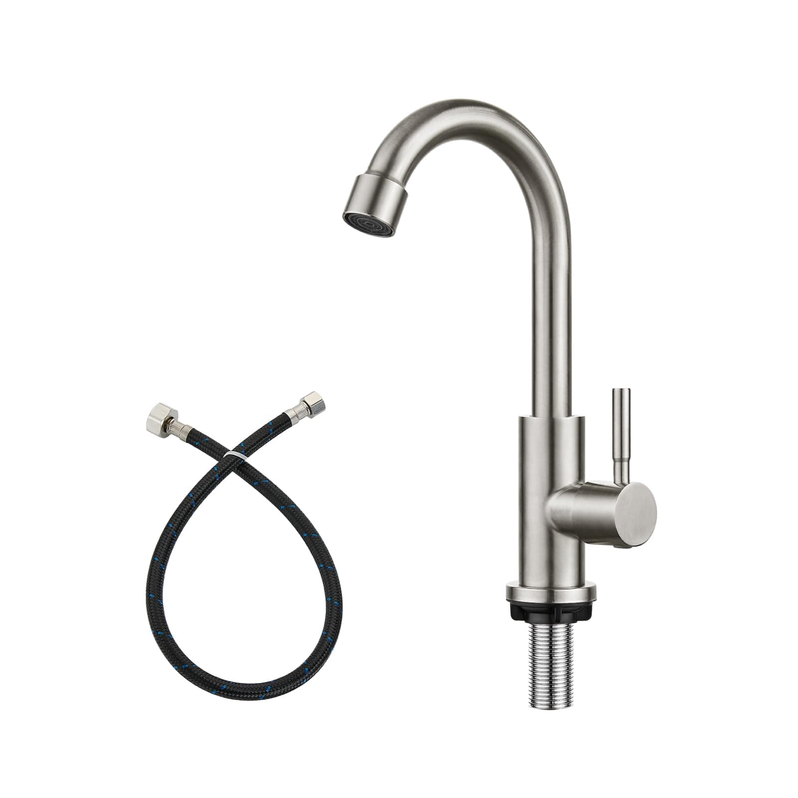 Heyalan Cold Water Only Kitchen Faucet, SUS304 Stainless Steel Bar Sink Faucet, Single Handle High Arc Gooseneck, 1 Hole Deck Mount, Brushed Nickel, 8.3 Inch for Bar, RV, Laundry, Outdoor