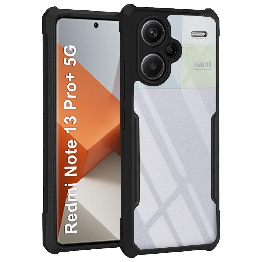 TheGiftKart Crystal Clear Back Cover Case for Mi Redmi Note 13 Pro Plus 5G | 360 Degree Protection | Shockproof Design | Transparent Back Cover Case for Redmi Note 13 Pro+ (PC & TPU, Black Bumper)