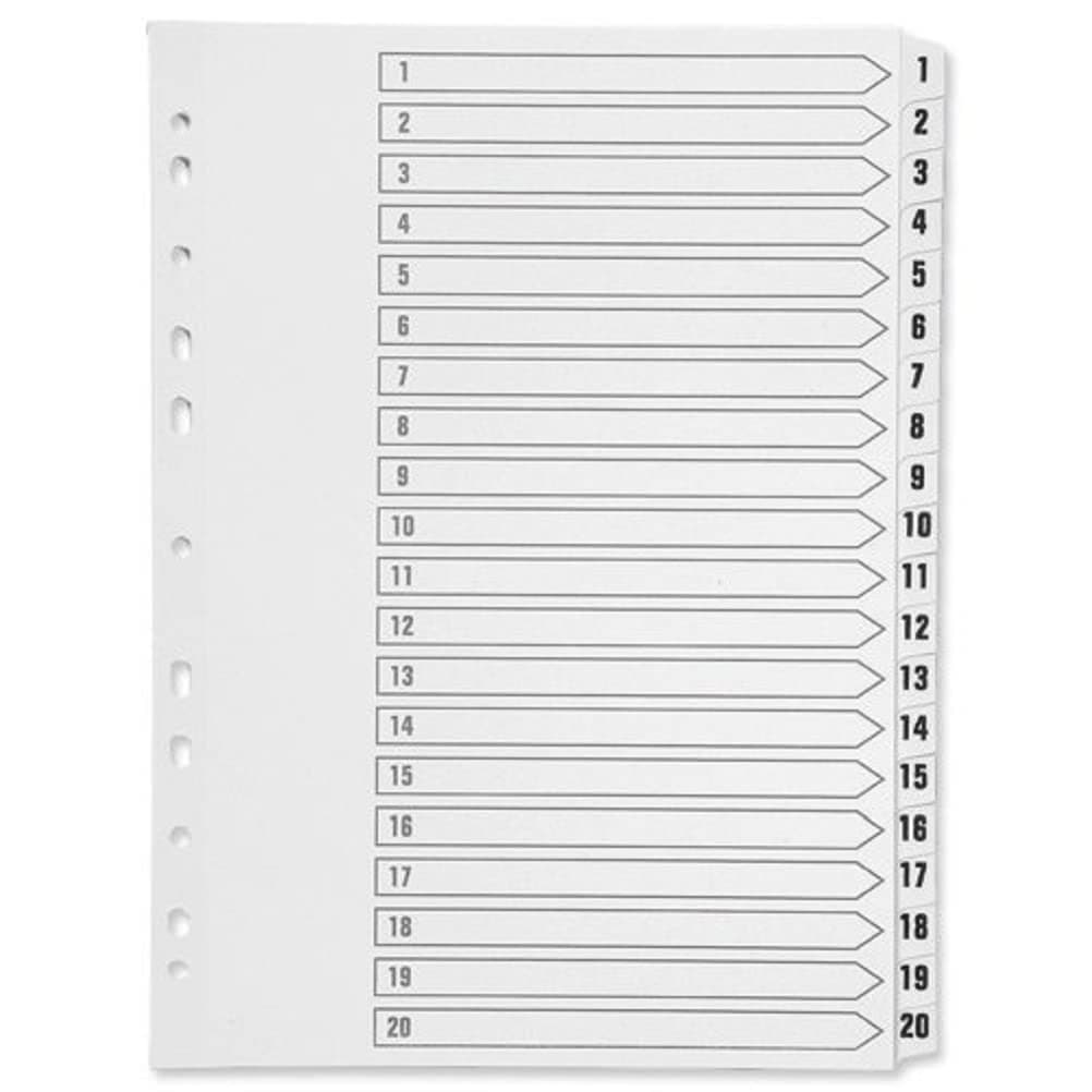 1-20 Index Multi-Punched Reinforced Board Clear Tab A4 White KF01531