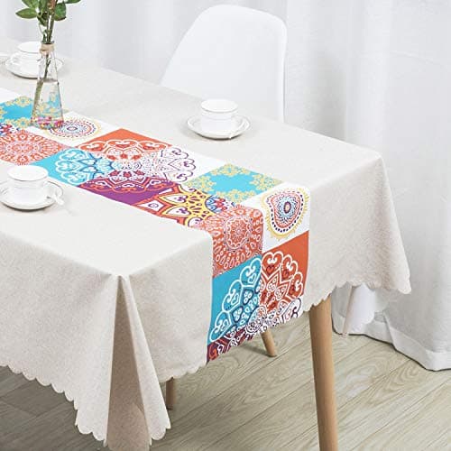 Quickloong Rectangle Waterproof PVC Pattern Tablecloth, 100 Percent Oil-Proof and Spill-Proof Table Cloth, Wrinkle-Free Table Cover For Dining, Camping ( Square Mandala, 54 x 70 Inch)