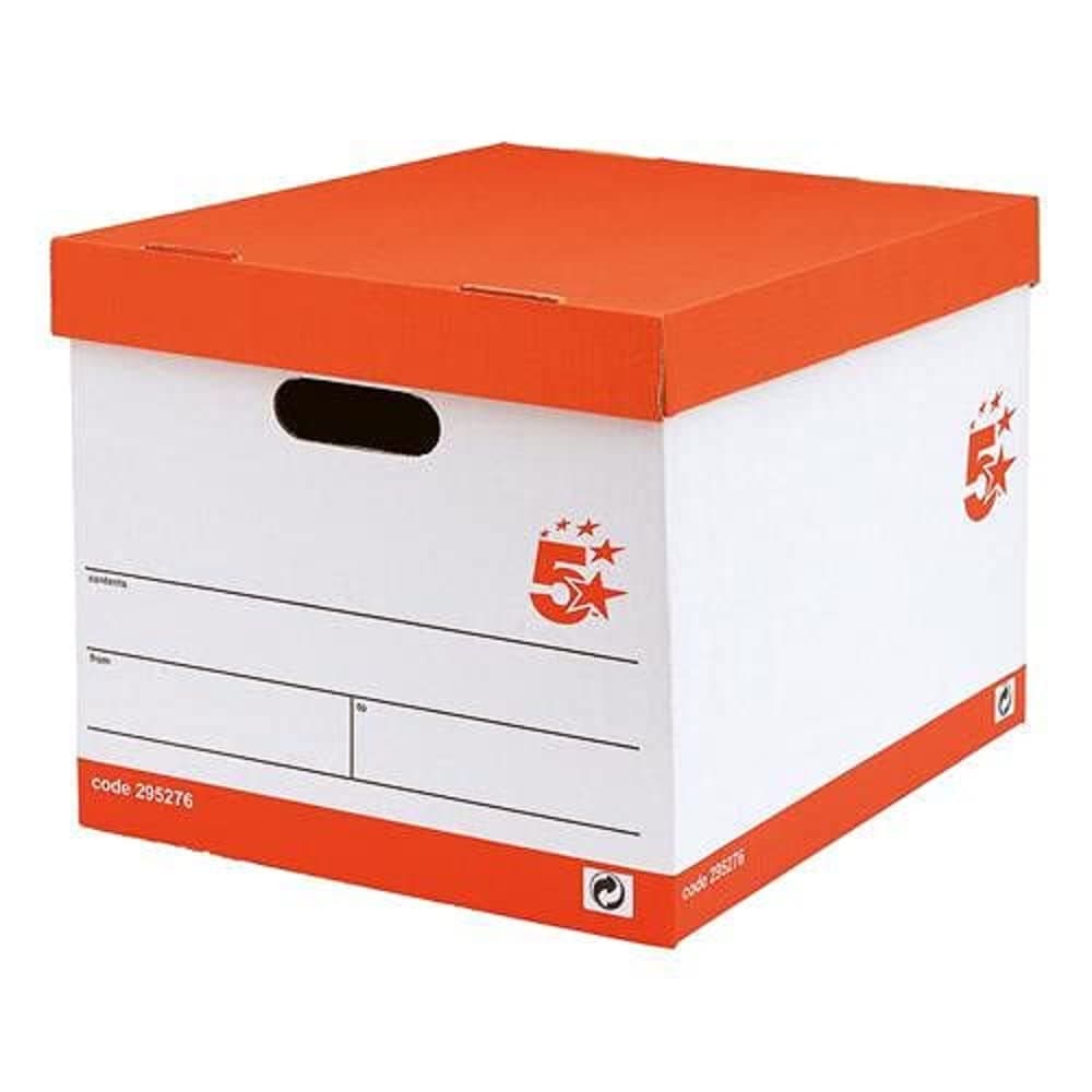 Archive Boxes with Lids and Handles (10 Pack), 321x392x291mm Red/White Storage Box Strong Cardboard Storage Solution