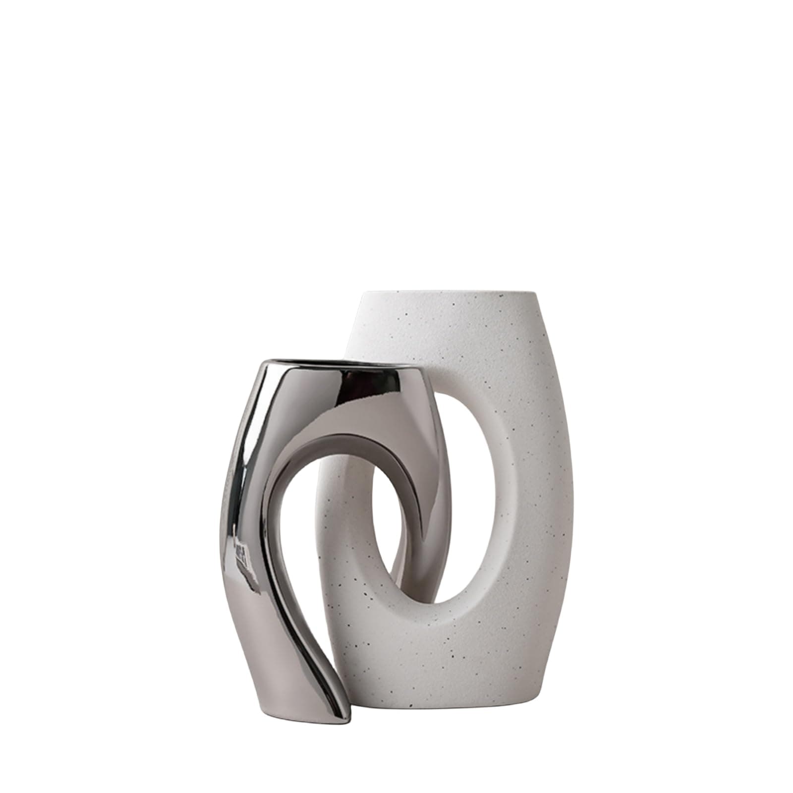 VISIBLE Silver Modern Art Unique Cross Ceramic Vases Set of 2, Perfect for Room Home Office Hotel Restaurant Farmhouse Decor Decoration, Safe Delivery (Silver Plated+White)