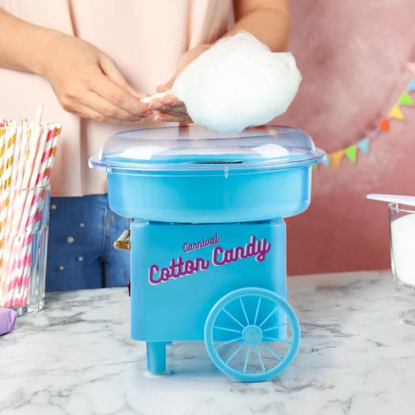 Countertop Cotton Candy Machine – Includes Scoop and 10 Serving Sticks – Works with Hard or Cotton Candy Sugar by Great Northern Popcorn (Blue)