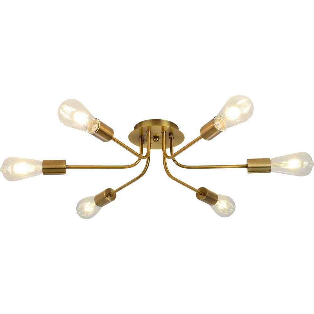 Modern Sputnik Chandelier 6 Light Semi Flush Mount Ceiling Lighting Contemporary Brushed brass -1301-6 1501-5