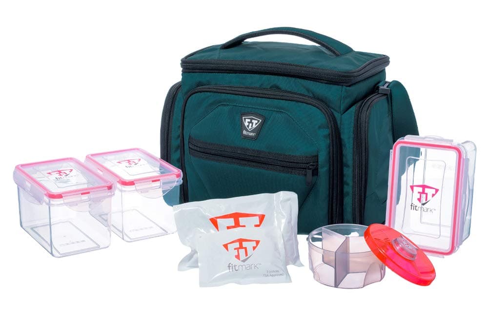Fitmark Shield Atlantic Deep Meal Prep Insulated Bag with Portion Control Meal Containers, Reusable Ice Packs, and Vitamin Container
