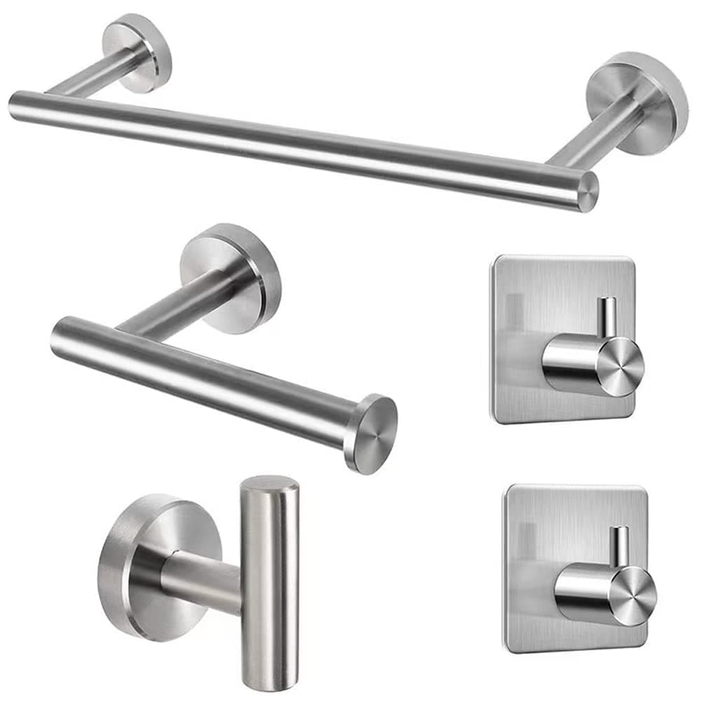 Bathroom Hardware Set,5 Piece Bathroom Towel Rack Hardware Set SUS304 Thicken Stainless Steel Wall Mounted - Include 16" Hand Towel Bar,Toilet Paper Holder,Robe Towel Hooks