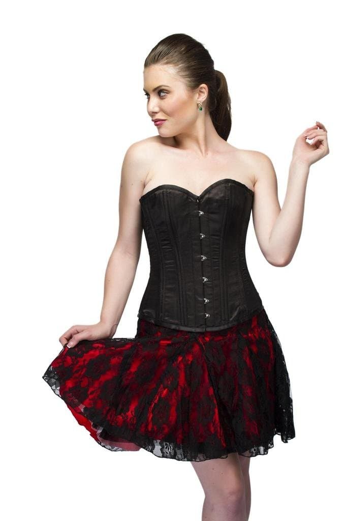 Black Satin Double Bone Gothic Burlesque Overbust Net Tutu Skirt Corset Dress
