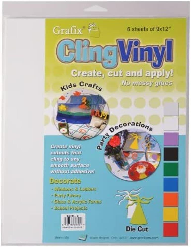 Grafix Static Film, Create Your Own Window Clings and Temporary Decorations, Just Stick to Any Glass, Acrylic, or Glossy Surface (Clear (6-Packs), 9"x12")