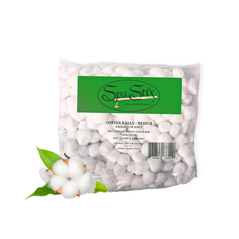Spa Stix Cotton Balls. 500 Count Medium Size. Non Sterile Super Soft.,White