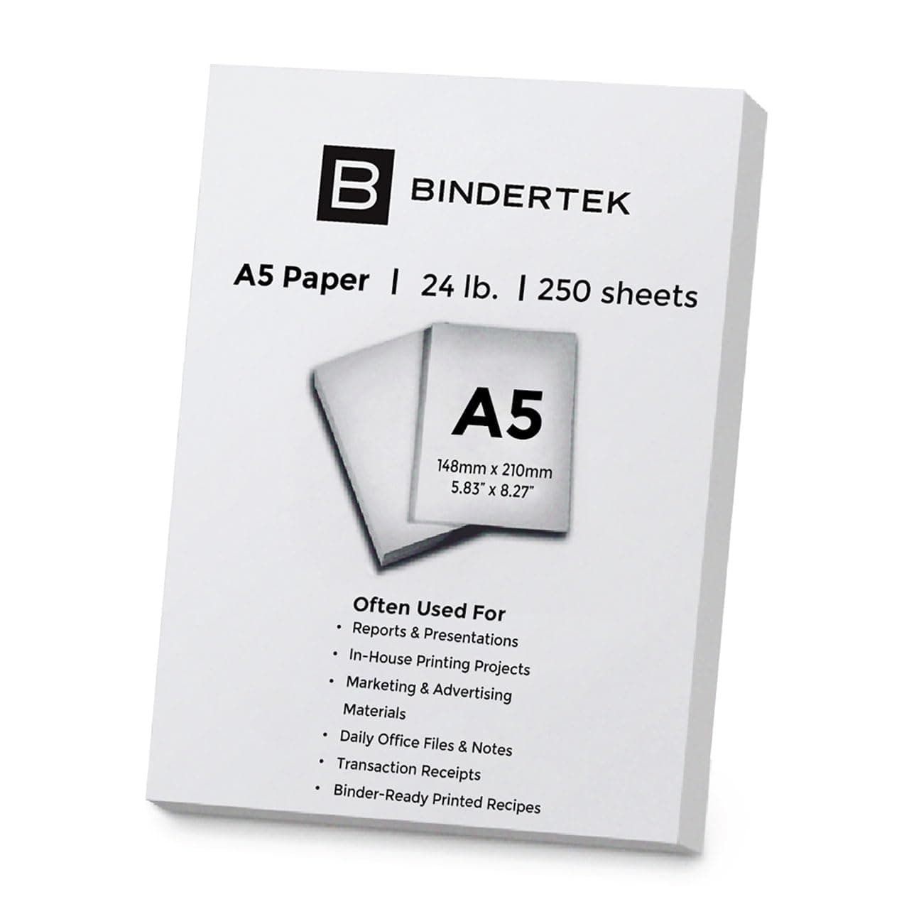 Bindertek 24 lb. A5 Size 5.83" x 8.27" Multi-Purpose Paper, Ream of 250 Sheets, 96 Brightness, 90 gsm, Acid Free Archival Quality, Perfect for Cards, Marketing and Promo Materials