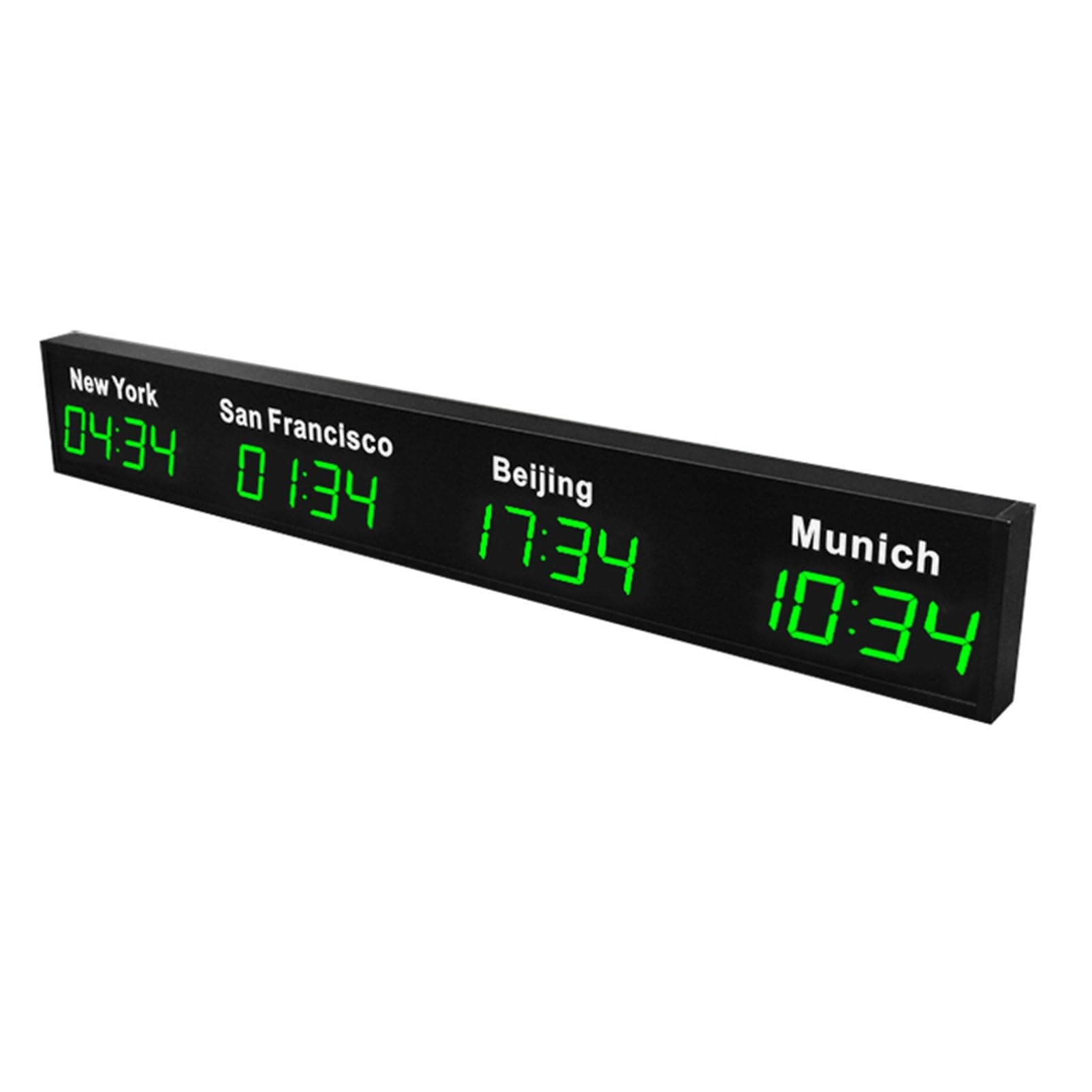 World Time Zones Clock, LED Digital Multiple Time Zones Clock, 3/4/5 Cities World Time Wall Clock, for Hotels/Enterprises/airports,4City-Green
