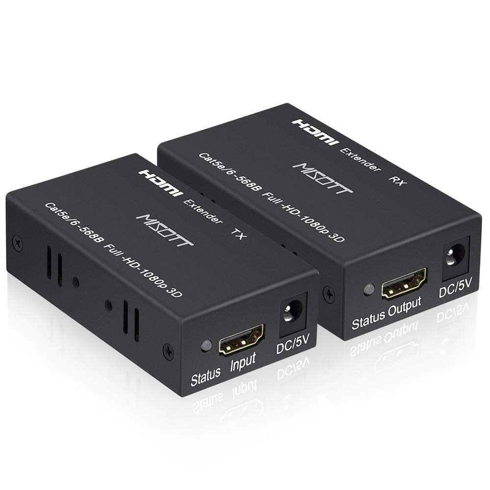 MISOTT HDMI Extender Over RJ45 cat5e Cat6 Cat7 Ethernet Cable Up to 196ft(60m), HDMI to RJ45 HDMI Transmitter and Receiver Supports 1080p, 3D, HDCP, EDID