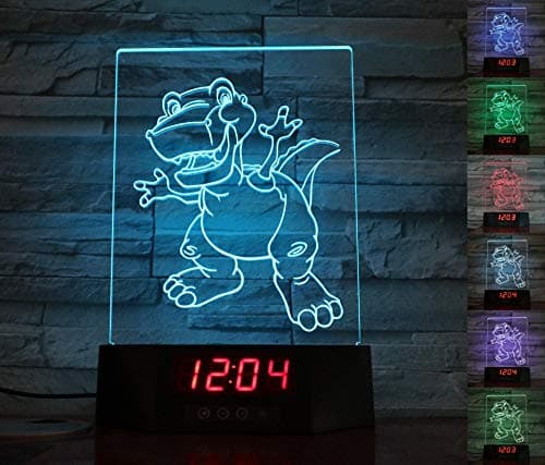 ATOMFIT Dragon + Dinosaur 3D LED Night Light for Home, Table or Desk Lamp, Optical Illusion with 7 Color Switching - Clock, Temperature, Nursery Bedroom Boys Girls Kids Baby Toddler Adults Gift