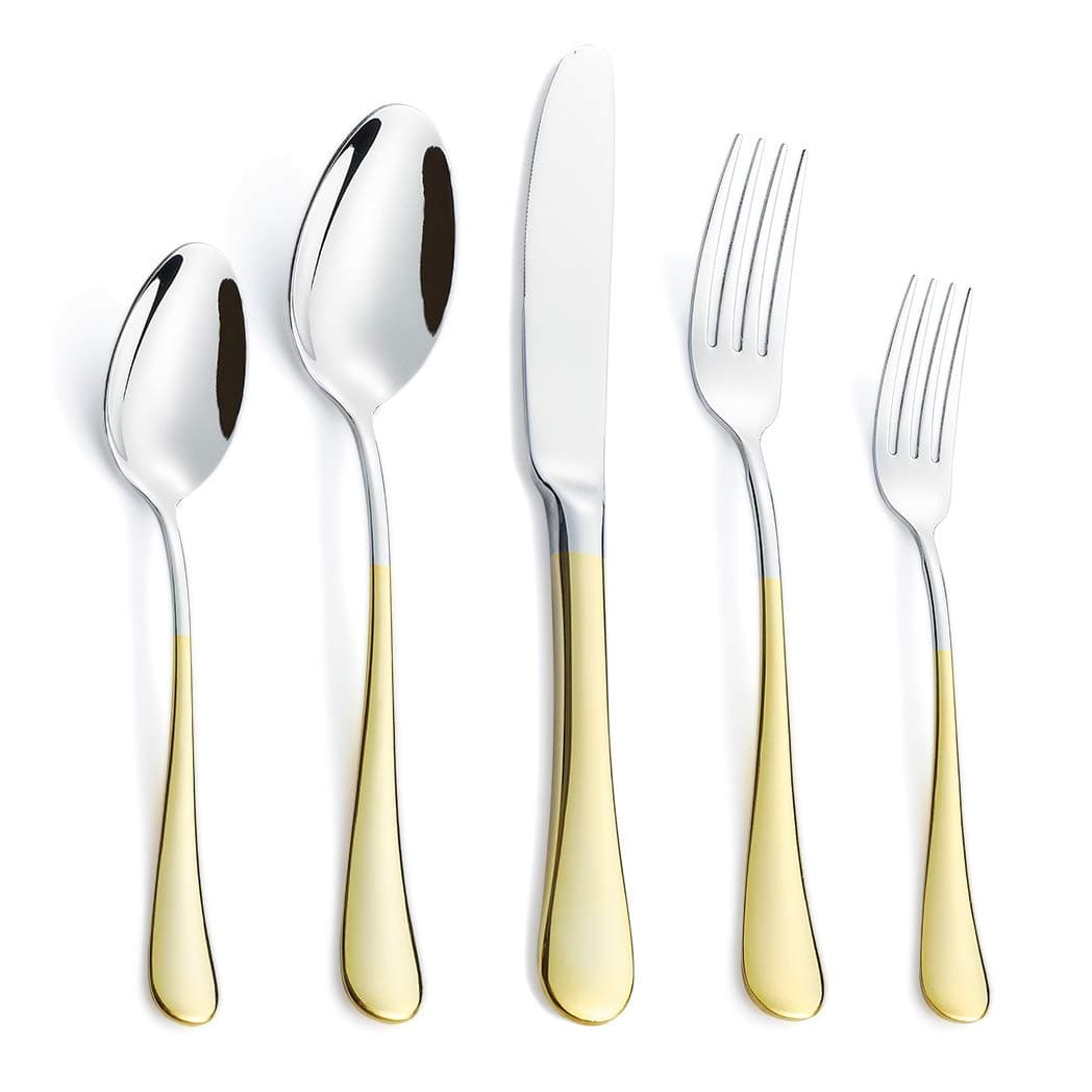 Gold Silverware set, Flatware Set 20 Piece 24K Gold Plated Stainless Steel Cutlery Sets, Eating Utensils Tableware Service for 4 Forks Spoons Knives Mirror Polished Dishwasher Safe