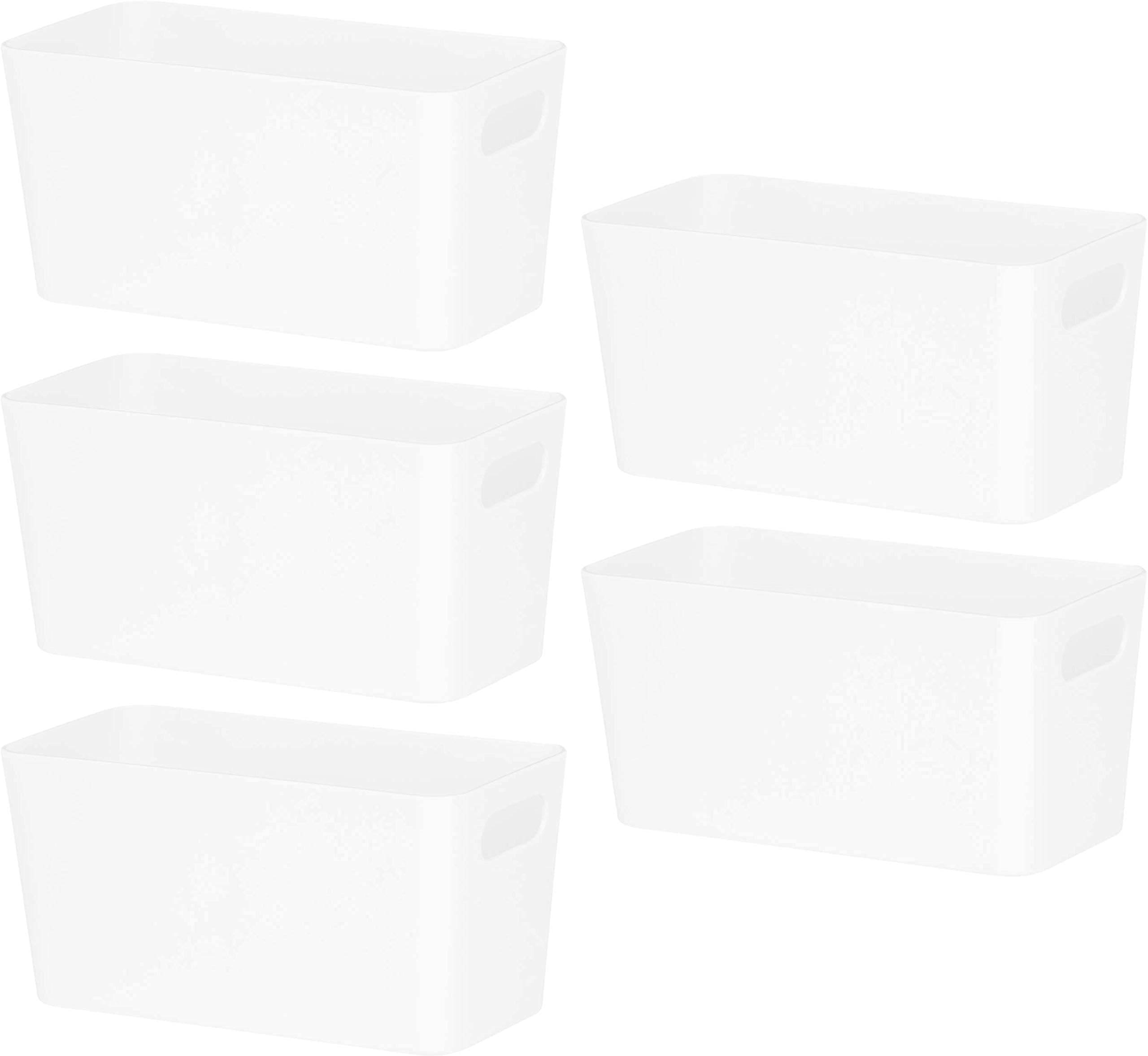 WhatmoreWham Bam 6.01 Ice White Plastic Studio Storage Baskets Office Home & Kitchen Tidy Organiser 20.0 x 10.0 x 10.0cm (5 Baskets)