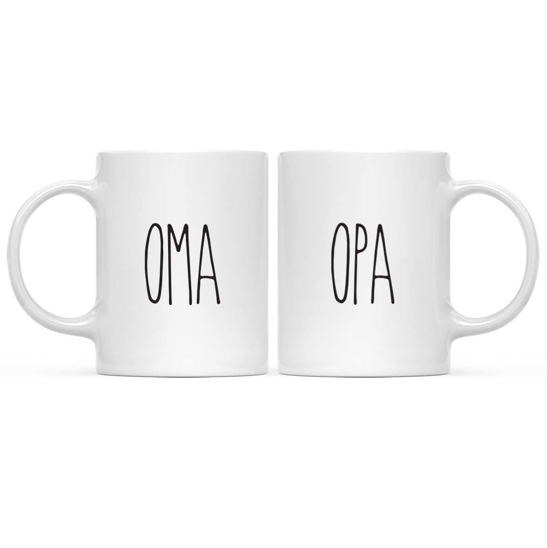 Andaz Press Simple Rustic Farmhouse Kitchen Decor 11oz. Ceramic Coffee Tea Mugs Gift, Oma, Opa, 2-Pack, Birthday Christmas Anniversary Opa Coffee Mug Oma Mug