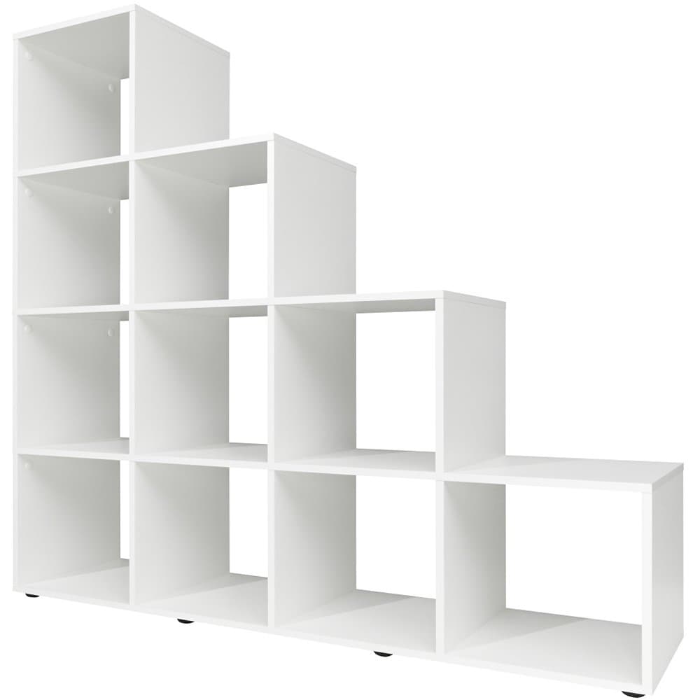 Deuba Step Bookcase Storage Shelves Unit White Oak 3 or 4 Stairs - 105x32x106cm or 139x32x141cm