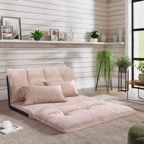 HJ.WeDoo Sofa Bed Adjustable Folding Futon Sofa Leisure Sofa Bed with Two Pillow,Beige