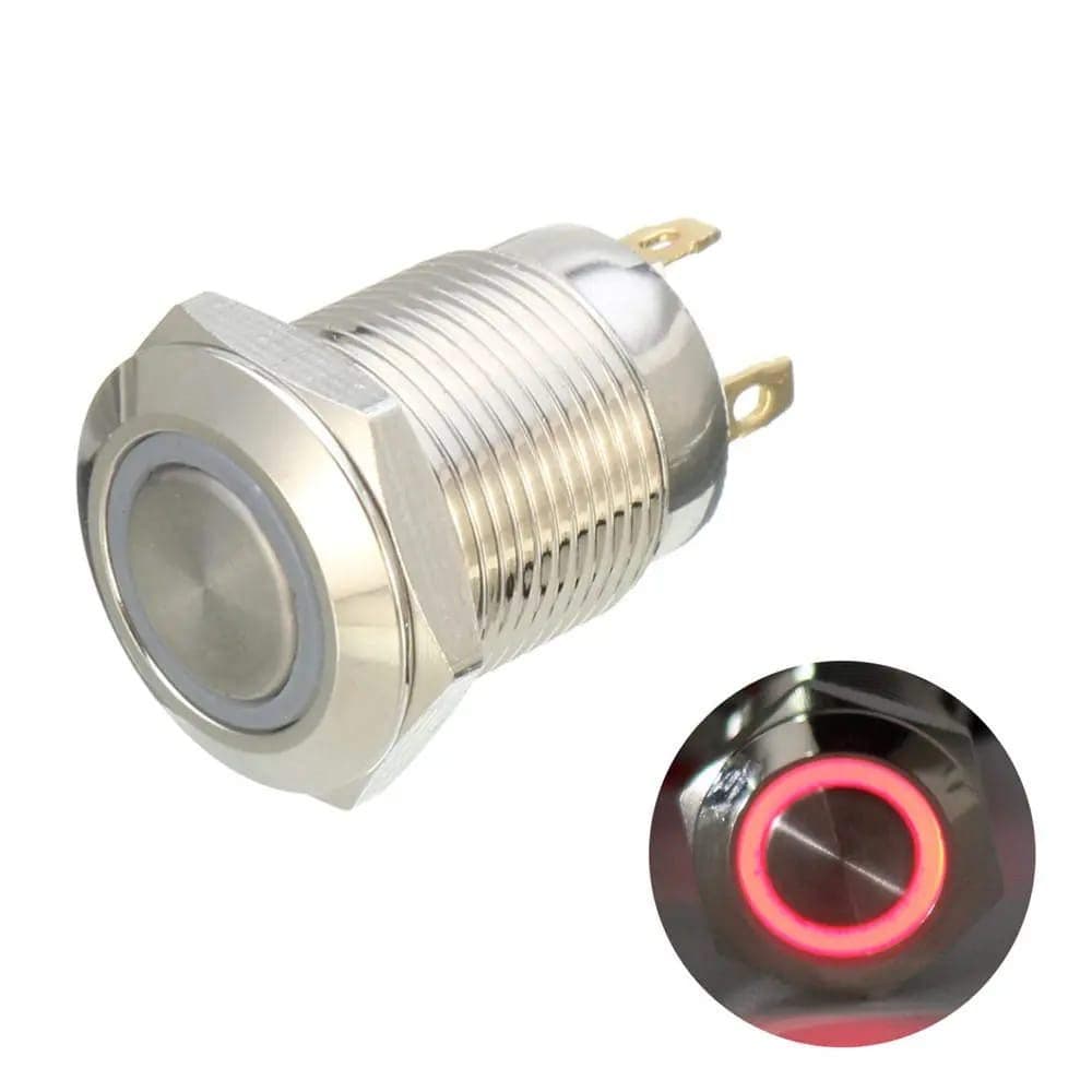 RDR Stainless Steel 12 mm Latching on/off Push Button Switch 5V (Red)