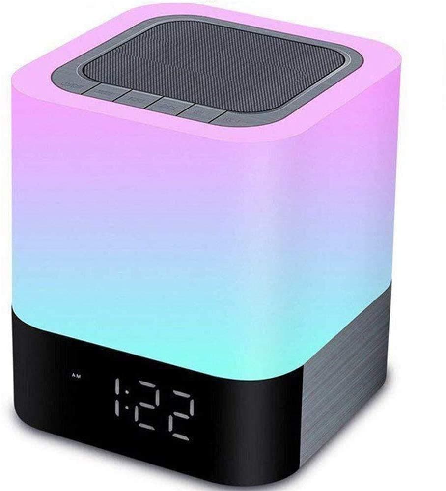 Aisuo Night Light - 5 in 1 Lamp with Bluetooth Speaker, 12/24H Digital Calendar Alarm Clock, Touch Control & Color Dimmable, Support TF and SD Card, Room Decor, Music Player, Ideal Gift for Teens.