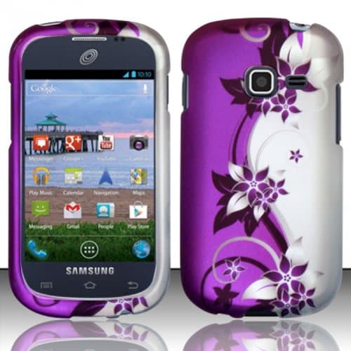 Design Snap On Hard Case Protector Cover For Samsung Galaxy Discover S730G / Galaxy Centura S738C (StraightTalk/Net 10/Tracfone) (Purple/Silver Vines)