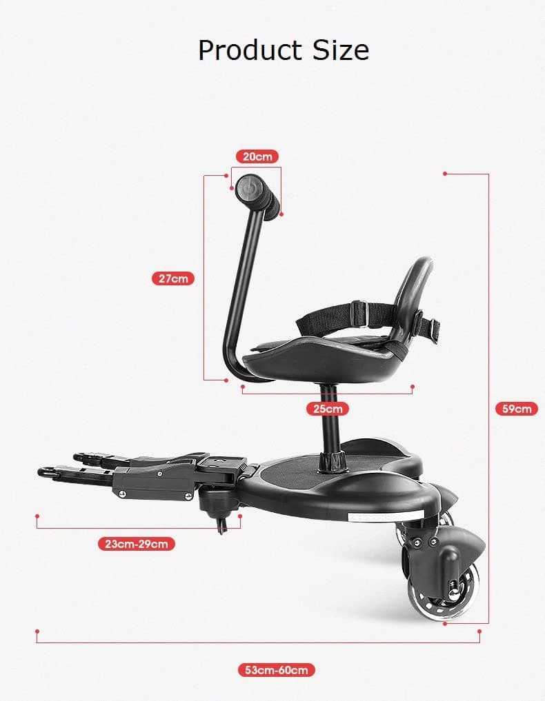 HoldOneLight Buggy Board with seat, Standing Board, Toddlers Stroller Board Kiddy Board Stable Two Wheel Design with Seat, Standing Board fits Any Pushchair (Black)