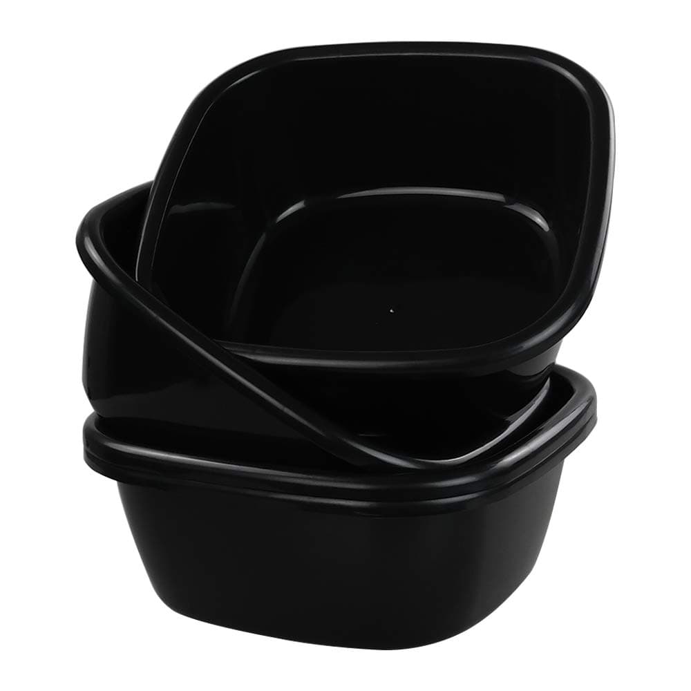 12 Quart Black Plastic Wash Basins/ Wash Bins, Pack of 6
