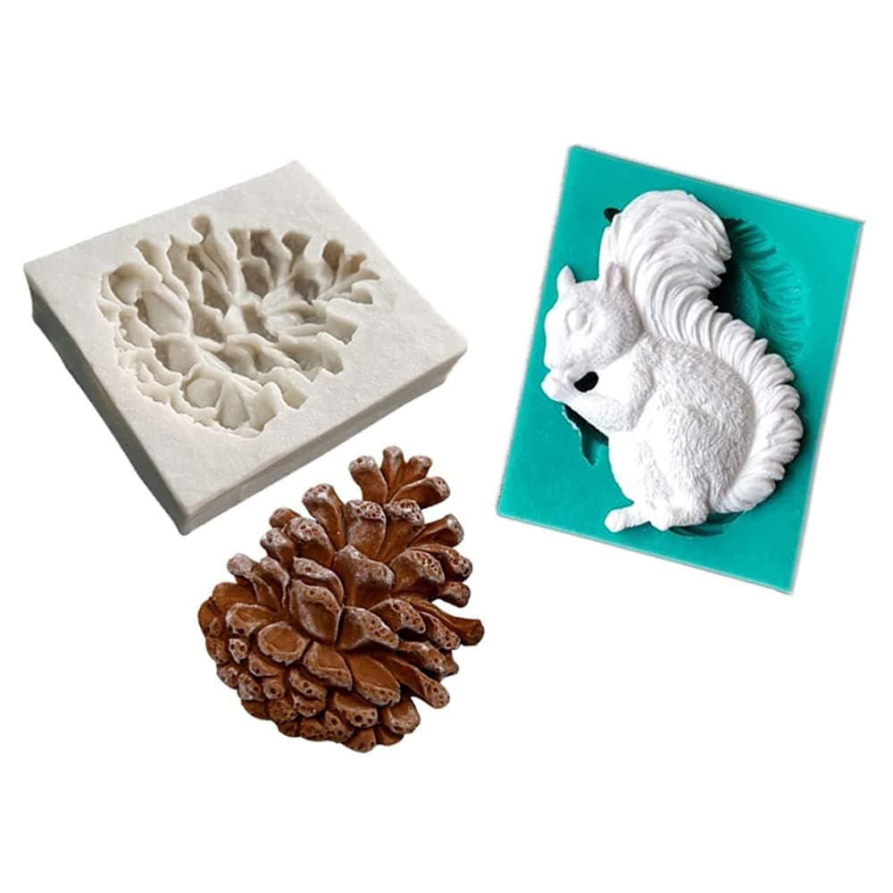 Cute Squirrel And Echinacea Pinecone Silicone Molds for DIY Cake Fondant Biscuit Cookies Soap Sugar Pudding Chocolate Hard Candies Dessert Candle Decor