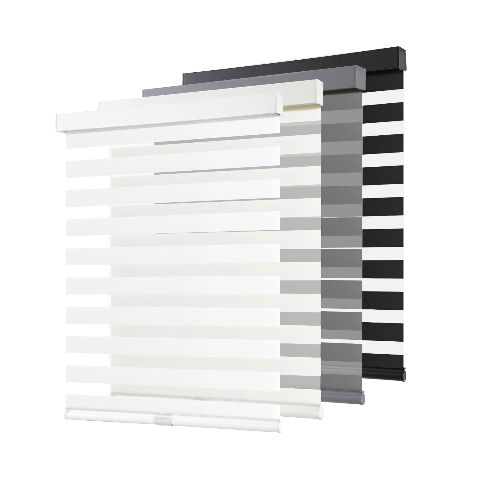 AOSKY Cordless Zebra Blinds for Windows Pull Down Roller Window Shades Dual Layer Light Filtering Privacy for Day and Night, Free-Stop Door Shades for Home Easy to Install (35" W X 72" H, White)