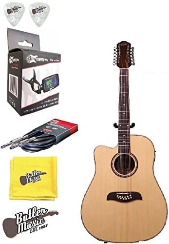 Oscar Schmidt OD312CELH Left-handed 12 String A/E Guitar w/Effin Tuner and More