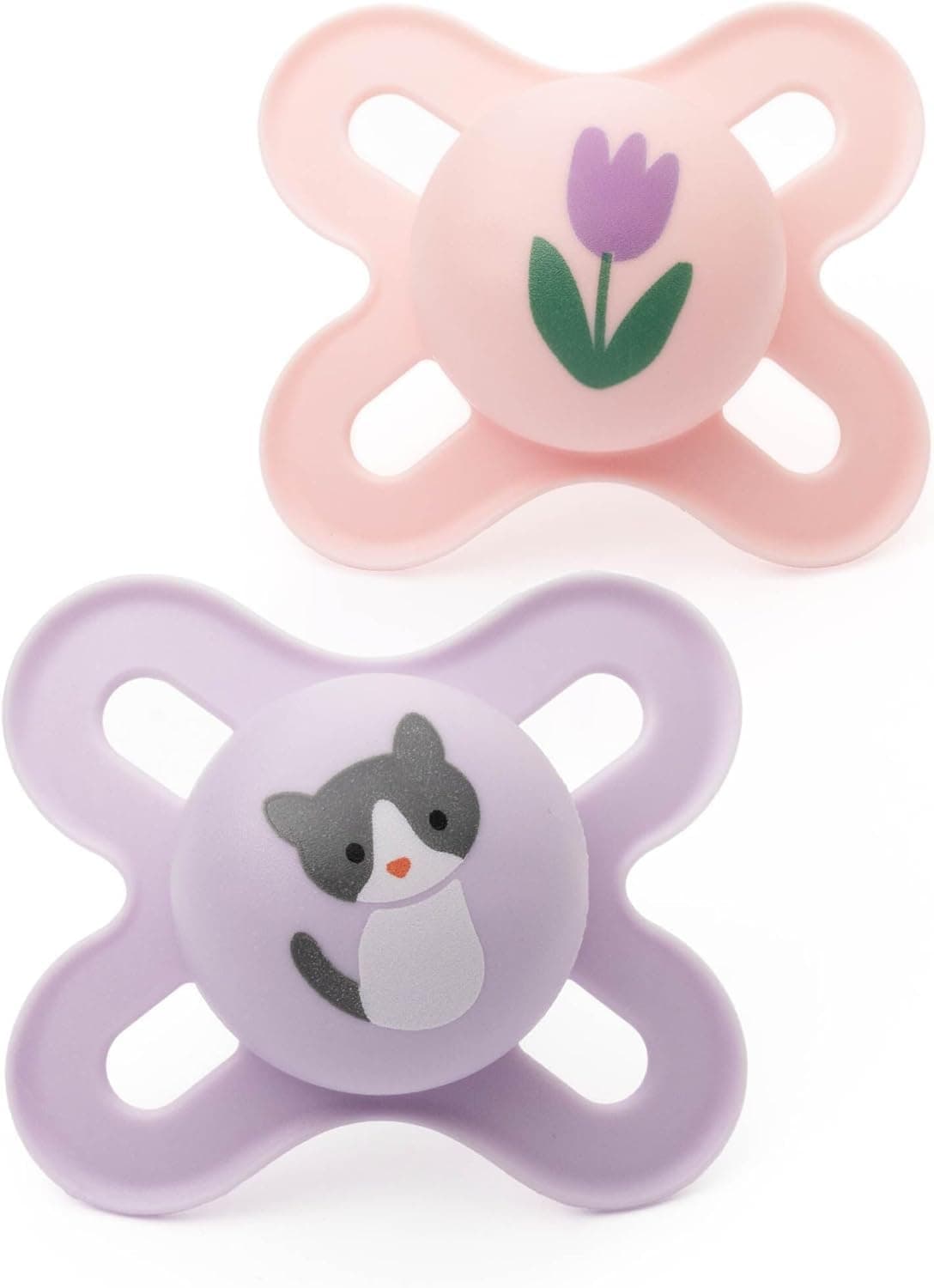 Original Start Soothers | 0-2 Months | 2 Pack | Newborn Dummies | Comes in Dummy Steriliser Case | Sustainable Materials | Baby Accessories for Newborn | Pink/Lilac (Various Designs)