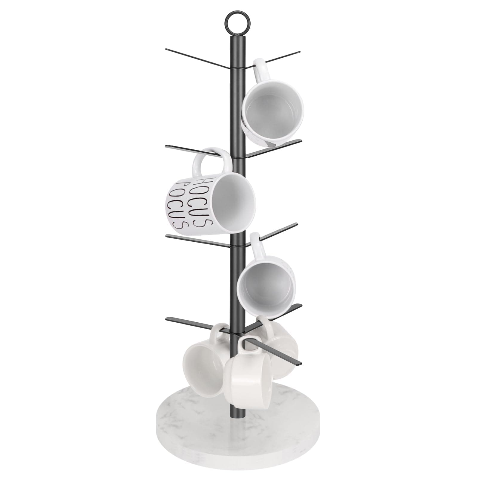 HarJueMug Holder Tree, Coffee Cup Stand Holder, Thick Base Mug Rack for Kitchen Home Bar Cabinet, 9 Hooks (4-Tier, Matte Black)