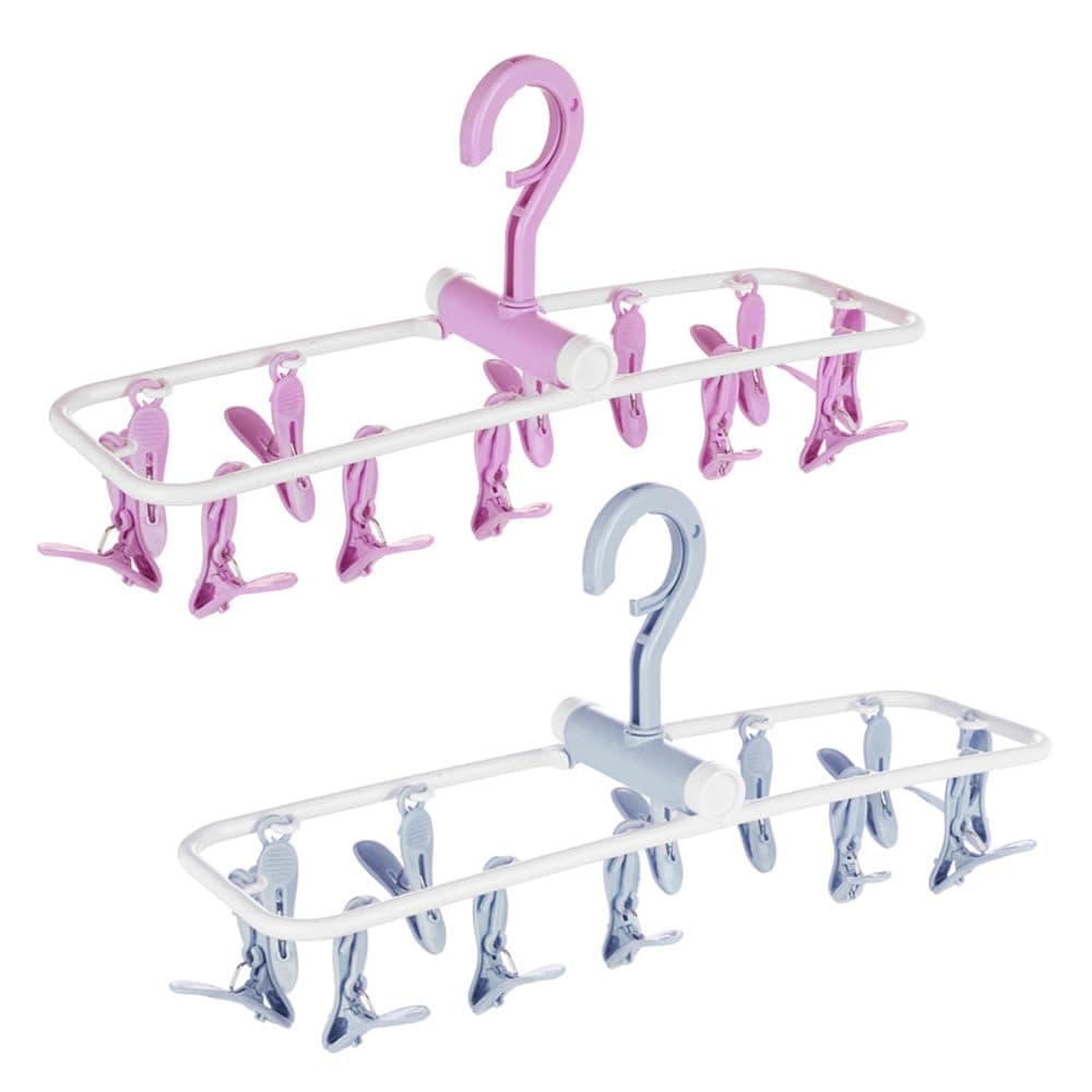 ZACI 2 Pack Clothes Drying Rack,12 Clips Laundry Drying Rack Folding Sock and Underwear Plastics Hanger