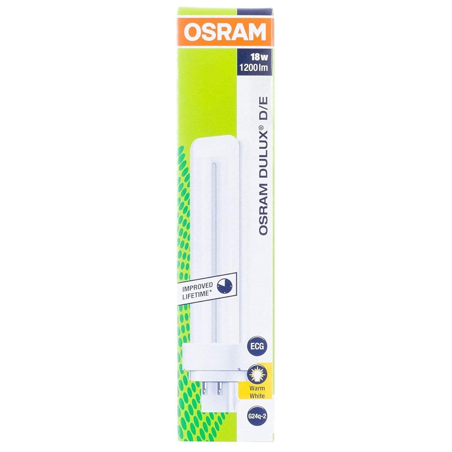 Osram Compact Fluorescent Lamp Dulux D/E 18W / 830 G24q-2, Warm White Light, Original Packaging, Pack of 8