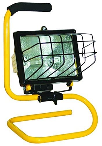 Halogen Worklight with Stand/Handle - 500-Watt Portable Handheld Shop Light - Adjustable Lighting Angle - Grip Handle - Lens Guard - Industrial Aluminum housing - 5’ Power Cord
