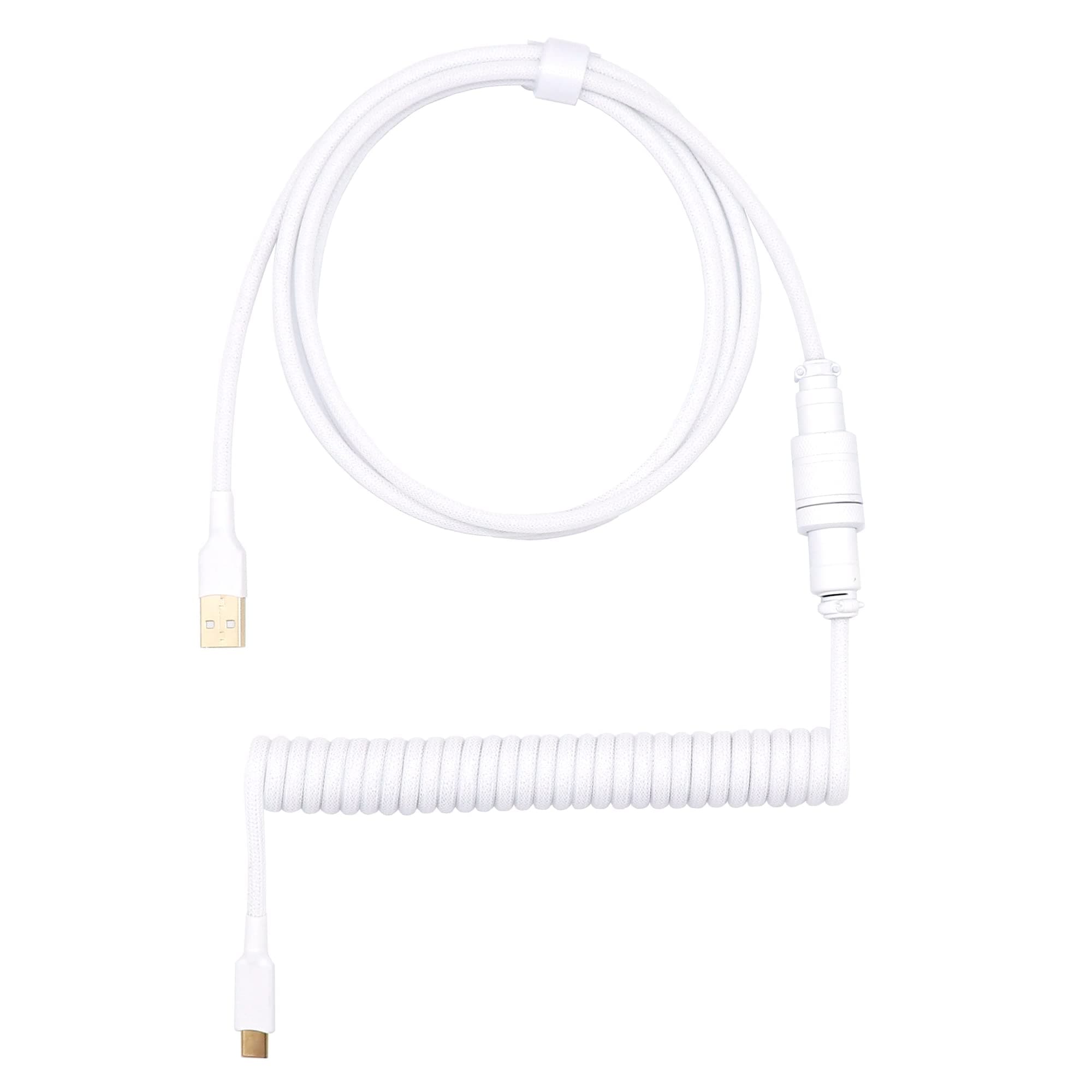 KRAKEN KEYBOARDS White Coiled Keyboard Cable - Artisan Coiled USB C Cable with Aviator Connector for Mechanical Gaming (Pure White)