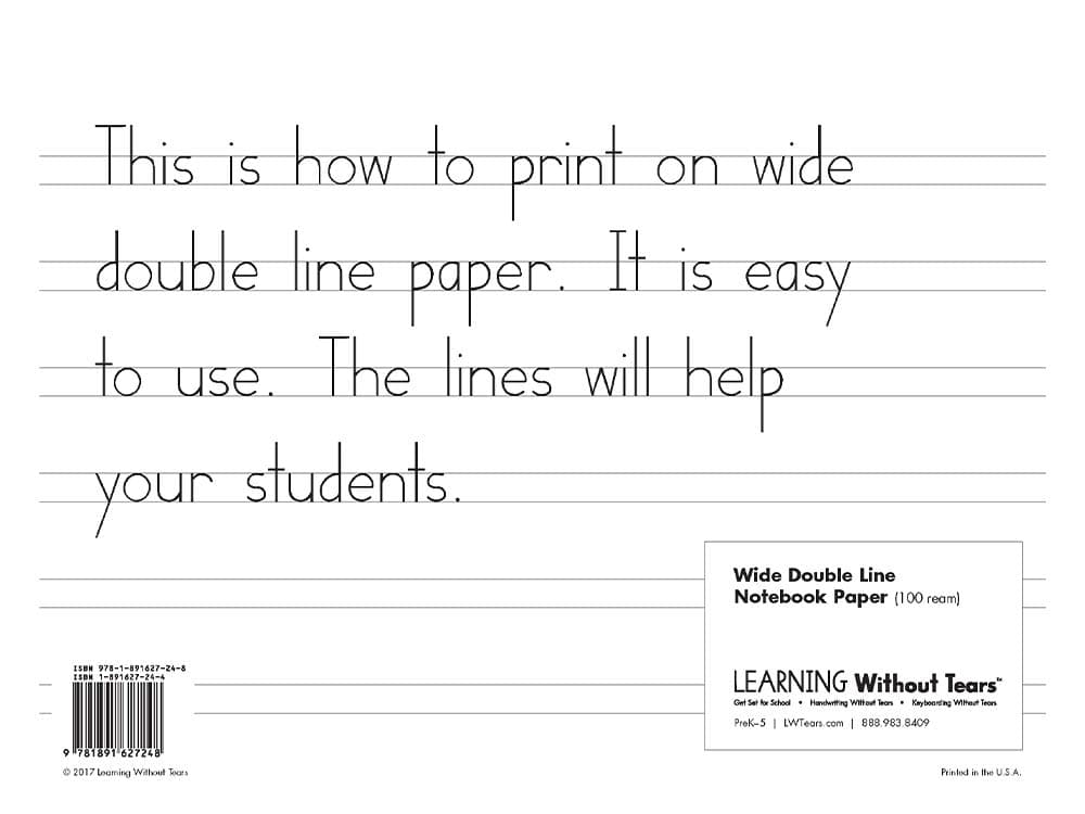 Handwriting Without Tears - W100 Learning Without Tears Wide Notebook Paper- - TK–Grade 1, Double Lined Paper for Writing, Handwriting- for School or Home Use