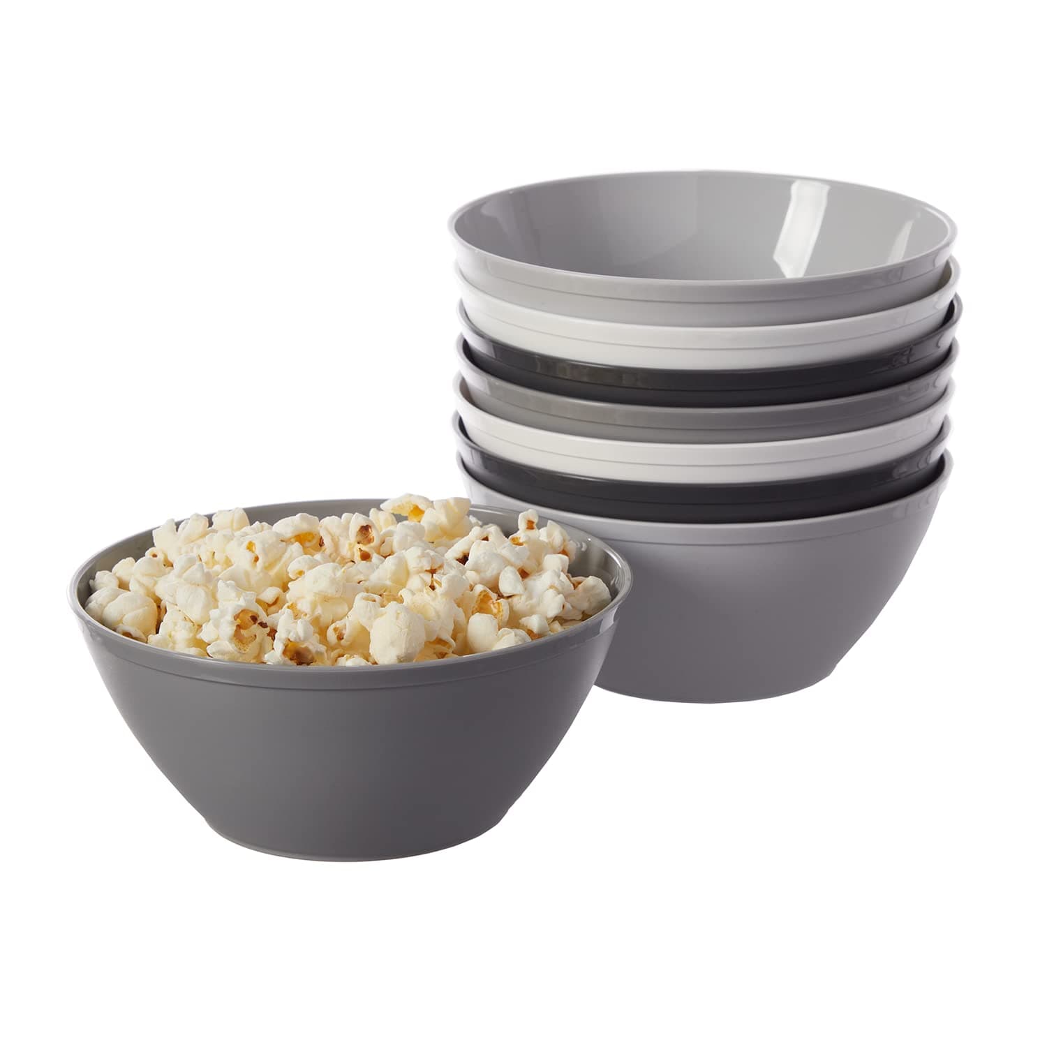 US Acrylic Fresco 28 oz. Plastic Stackable Cereal Bowls for Snacks and Ice Cream in Grey Colors | Set of 8 | 6-inch Reusable, BPA-Free, Made in the USA, Dishwasher Safe Dinnerware
