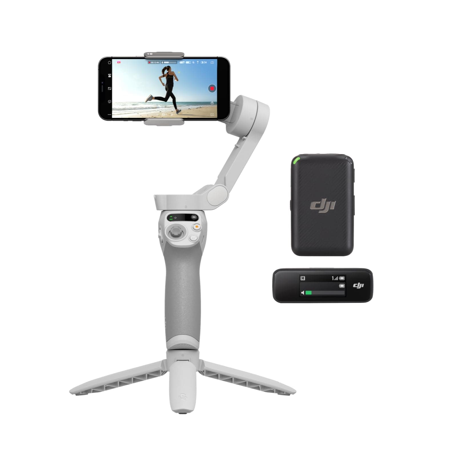 DJI Osmo Mobile SE + DJI Mic (1 Transmitter + 1 Receiver) Vlog Smart Gimbal 3-Axis Smartphone Gimbal Wireless Lavalier Microphone Transmission Distance 250m Small & Ultra Lightweight